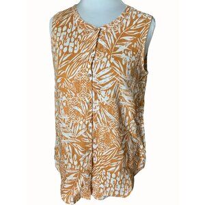 Christian Siriano Sleeveless Button up Tan White Linen Lightweight Blouse Medium